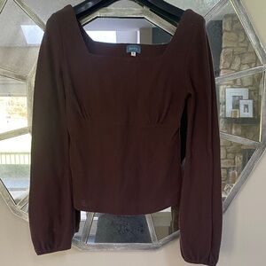 Aritzia Neely Square Neck Long Sleeve Top in Dark Brown